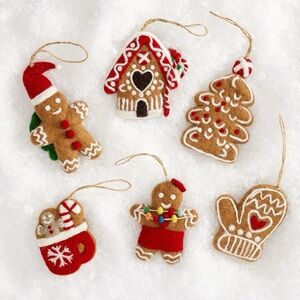Pottery Barn Gingerbread Felt Ornaments Set of 6 BNIB